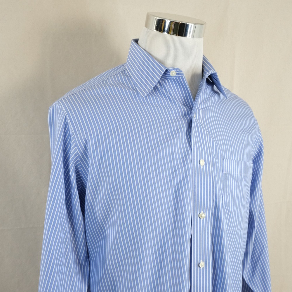 Brooks Brothers 15 33 Traditional Fit Dress Shirt Blue Striped Non-Iron Mens